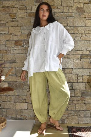 Annie Cushion Cotton Cuff Barrel Pant Soft Olive